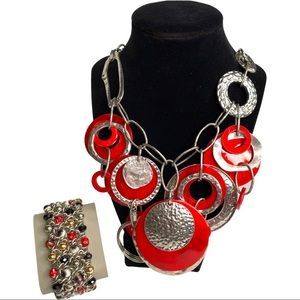 NWT Zevar Treska Red and Silver Statement Necklace